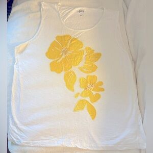 Style & co Muscle Tee in white with yellow flowers